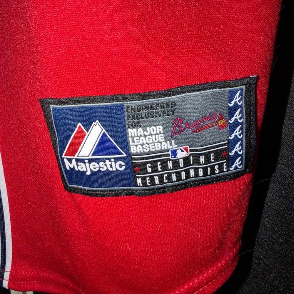 Majestic Braves Red Baseball Jersey with Navy & White Accents - Picture 4 of 4